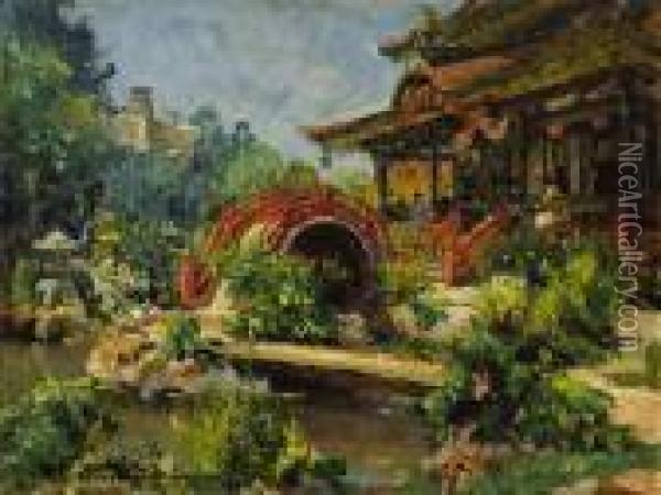 ''japanese Tea Garden'' San Diego Exposition Oil Painting - Colin Campbell Cooper
