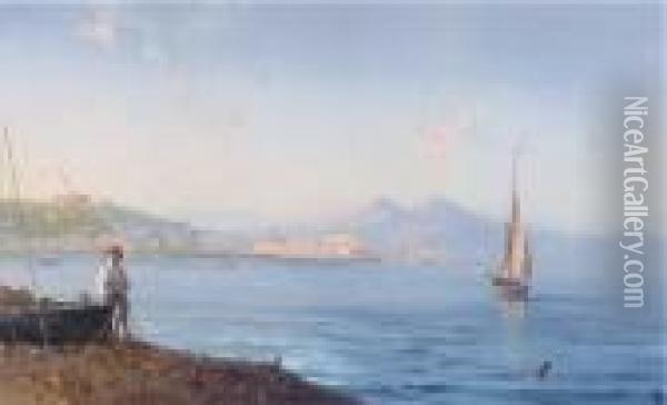 A Fisherman Looking Out Over The Bay Of Naples Oil Painting - Gioacchino La Pira