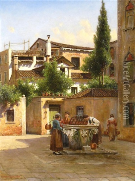 A Venetian Well Oil Painting - Henry A. Ferguson