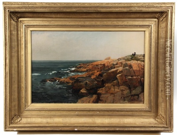 Rocky Coast With Two Women Oil Painting - Andrew W. Warren