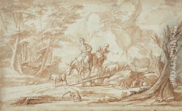 Leading The Sheep Oil Painting - Jean-Baptiste Huet I