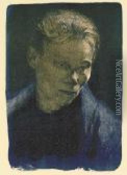 Brustbild Einer Arbeiterfrau Mit Blauem Tuch Oil Painting - Kathe Kollwitz