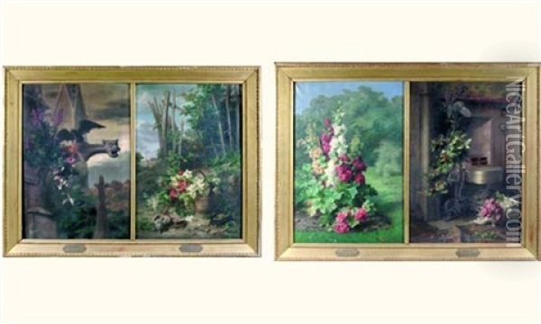 Les Quatre Saisons (4 Works In 2 Frames) Oil Painting - Etienne Corpet