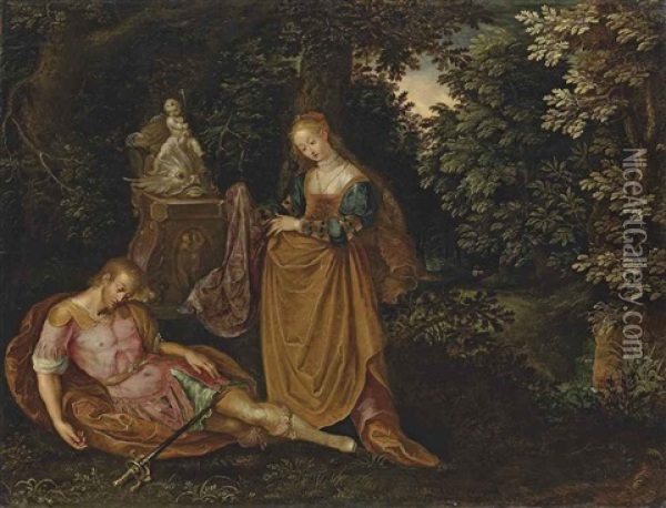 Pyramus And Thisbe In A Wooded Landscape Oil Painting - Frans Francken III