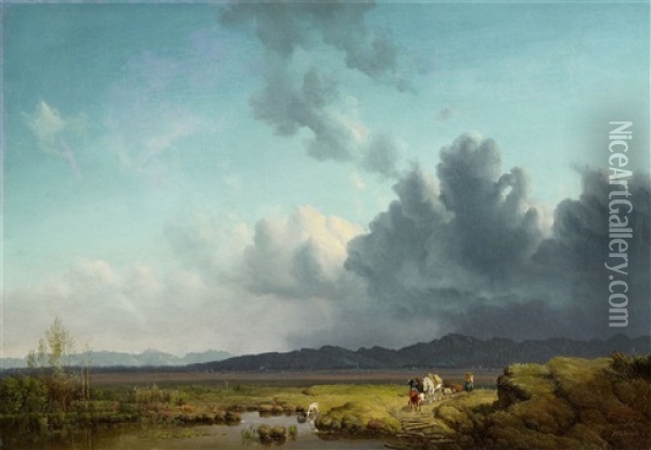 Vorgebirgslandschaft Bei Aufziehendem Gewitter Oil Painting - Heinrich Buerkel