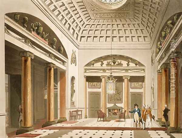 The Hall, Carlton House, from Ackermanns Microcosm of London Oil Painting - T. Rowlandson & A.C. Pugin