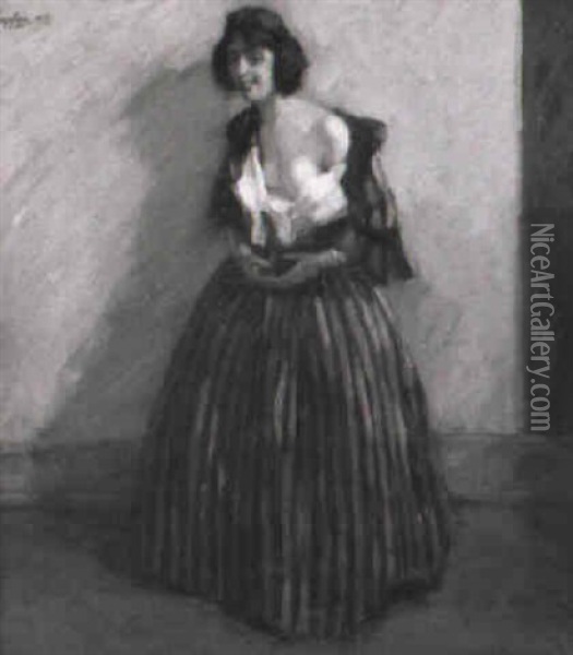 Junge Frau In Rotem Kleid Oil Painting - Wilhelm Hempfing