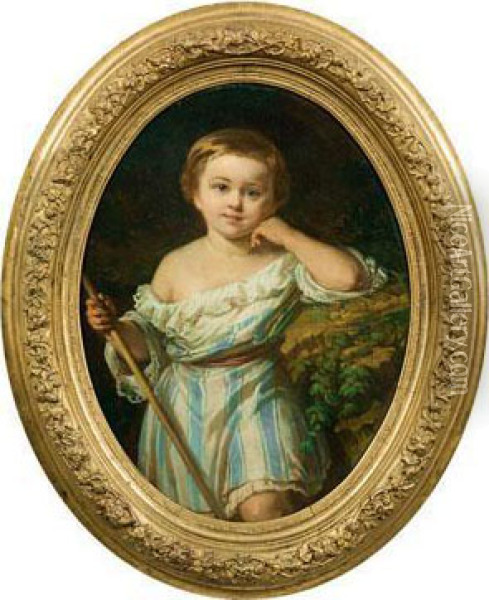 Portrait Eines Knaben Mit Hirtenstab Oil Painting - Gustav Julius Grun
