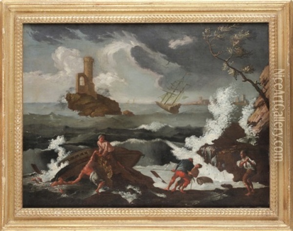 Schiffbruch Im Sturm An Felsiger Kuste Oil Painting - Antonio Maria Marini