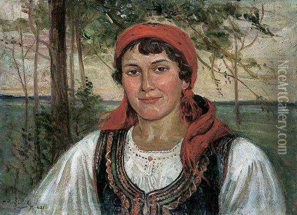 Mona Lisa Z Bronowic, 1921 R. Oil Painting - Wincenty Wodzinowski