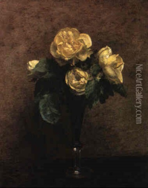 Fleurs Roses Marechal Niel Oil Painting - Henri Fantin-Latour