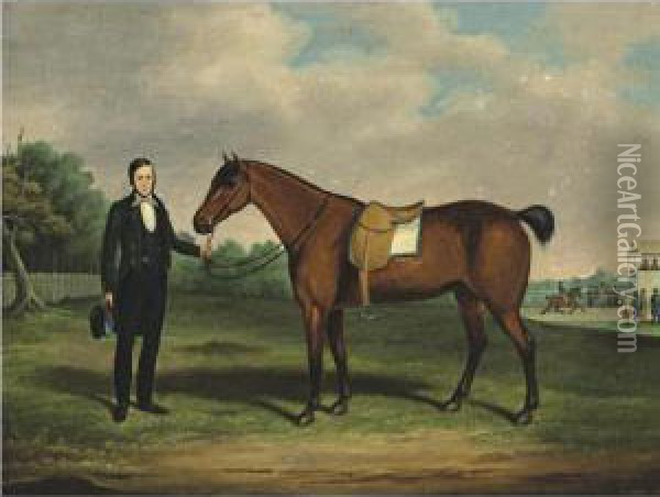 A Gentleman With A Bay Racehorse Oil Painting - John Archibald Woodside Sr.