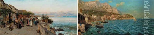 View Of Capri And Bay Of Naples Oil Painting - Carmine Giardiello