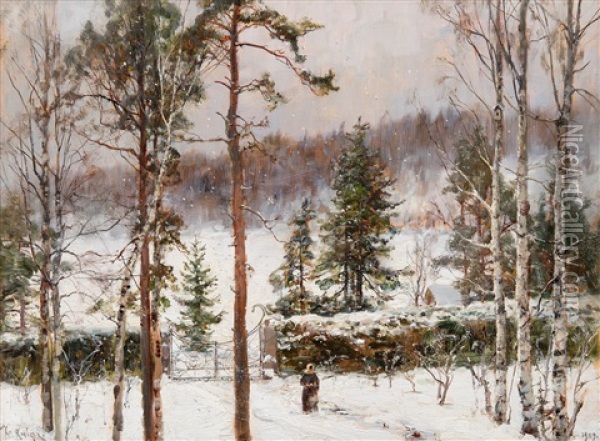 Snowfall Oil Painting - Yuliy Yulevich (Julius) Klever