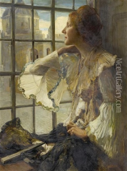 Bildnis Einer Dame Am Fenster Mit Blick Auf Den Dom Von Florenz Oil Painting - Robert Burns