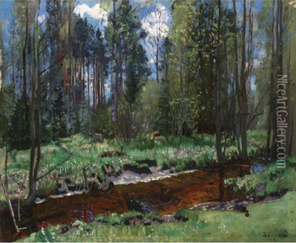 Spring Landscape Oil Painting - Stanislaw Zukowski