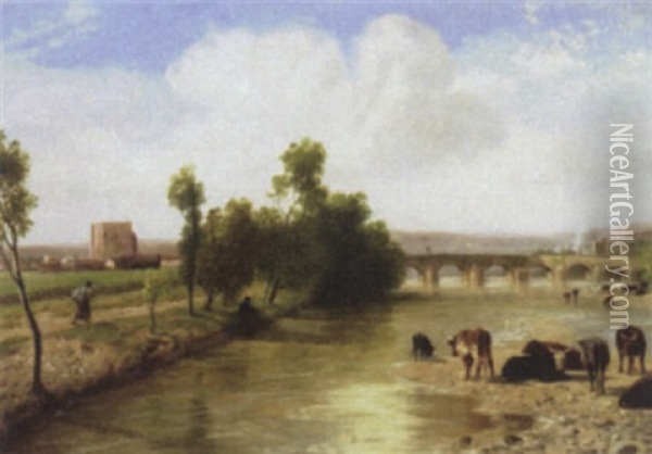 The Guadalquiver And Bridge Of Cordova From Ribera Oil Painting - Richard Beavis