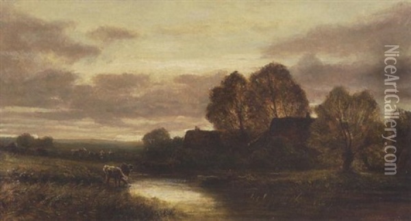 Kuhe Am Teich Vor Einem Gehoft Oil Painting - Eduard Schleich the Elder