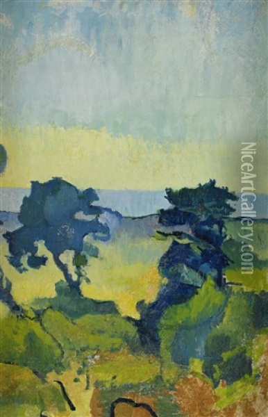 Kustlandskap Med Tva Trad, Gotland Oil Painting - Ivan Agueli