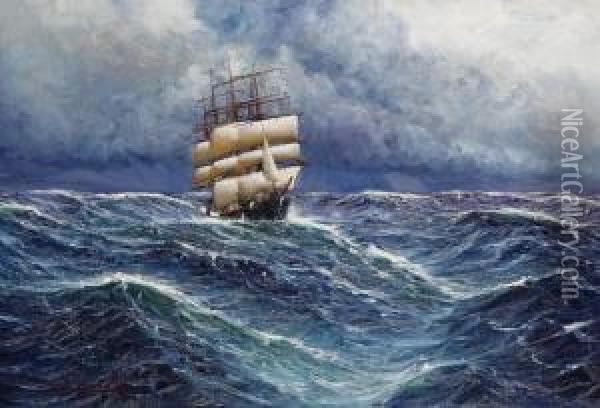 Vollschiff Auf Bewegter See Oil Painting - Alfred Jensen