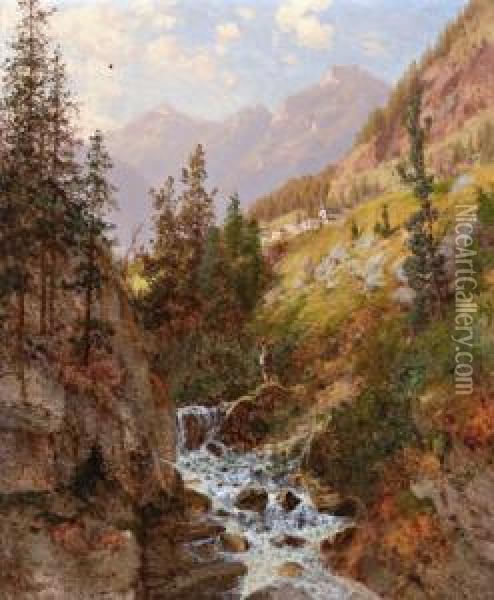 Angler Am Wildbach Oil Painting - Josef Schoyerer
