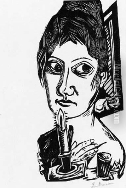 Woman With Candle (hofmaier 171) Oil Painting - Max Beckmann