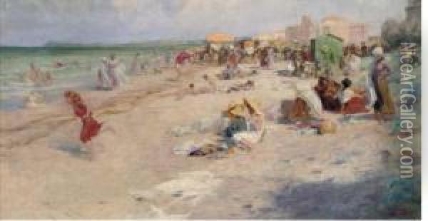 A Day At The Seaside Oil Painting - Alois Hans Schramm