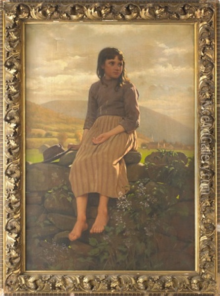 Landscape With Young Girl Oil Painting - John George Brown