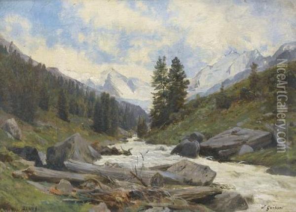 Bachpartie Im Gebirge Oil Painting - Johann Joseph Geisser