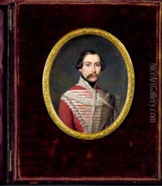 Portrait Du General D'olonne En Uniforme D'officier Du 4e Regiment De Hussards Oil Painting - Francois Meuret