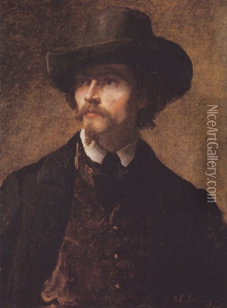 Man With A Hat (self-portrait) Oil Painting - Eastman Johnson