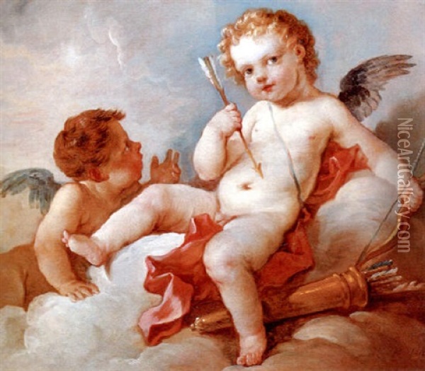 Cupid And Amoretti Seated On Clouds Oil Painting - Charles Joseph Natoire