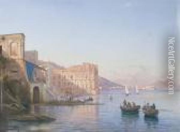 Napoli, A Palazzo Donn'anna Oil Painting - Guglielmo Giusti