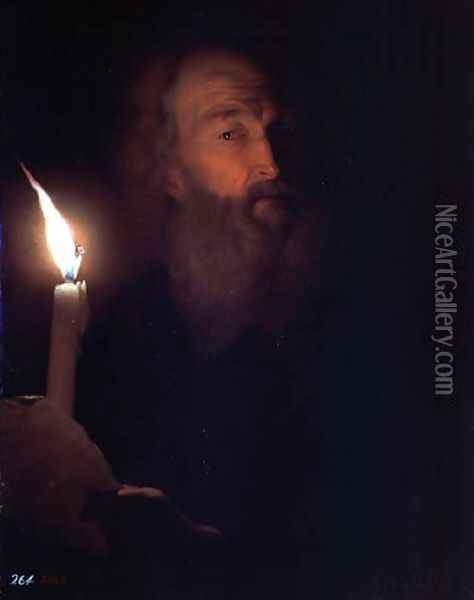 Man with a Candle Oil Painting - Godfried Schalcken