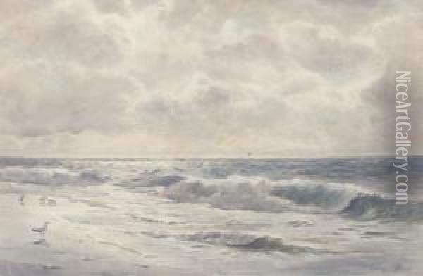 Waves Crashing On The Foreshore Oil Painting - James Aitken