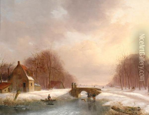 Winter Landscape Oil Painting - Anthony Andreas De Meijier