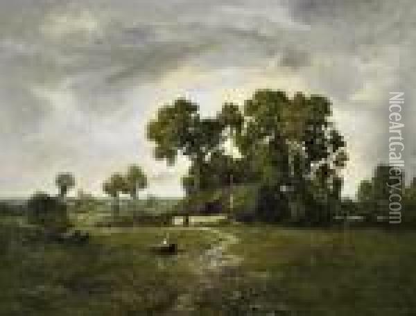 Landscape With Farm House Oil Painting - Leon Richet
