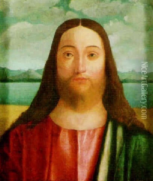 Portrait Of Christ, A Landscape Beyond Oil Painting - Giovanni Bellini