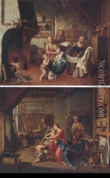 Interiors With The Holy Family, Sainte Anne, And Saint John The Baptist Oil Painting - Pieter Jacob Horemans