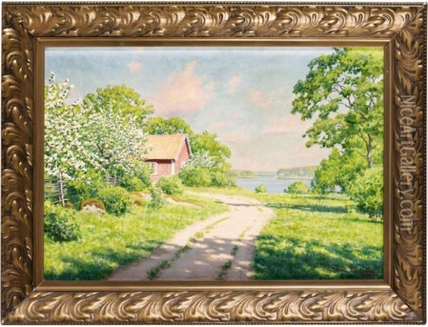 Blommande Appeltrad Oil Painting - Johan Krouthen