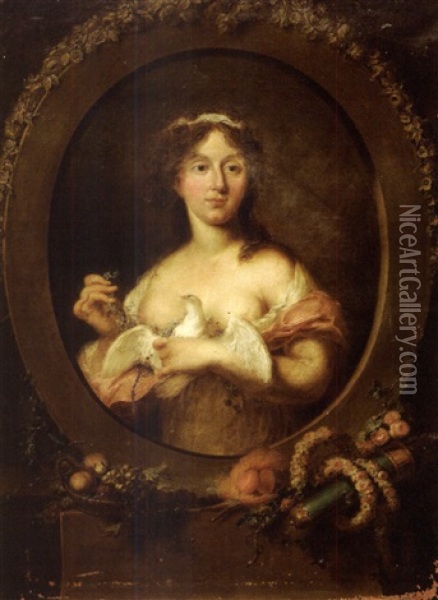 Portrait De Femme A La Colombe Oil Painting - Emanuel Traugott Goebel