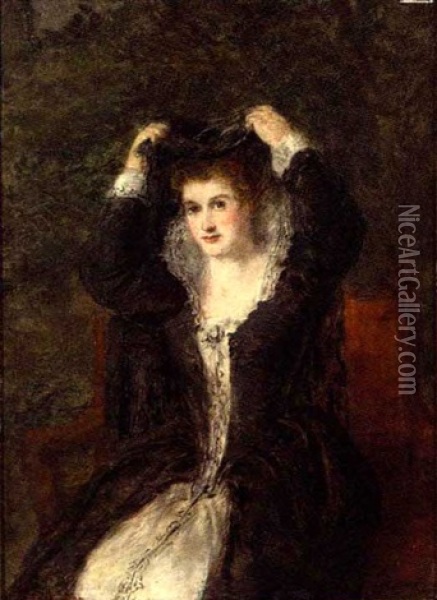 Portrait Of An Elegant Lady, Seated, Wearing A Black Dress Oil Painting - William Powell Frith