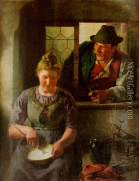 A Welcome Visitor Oil Painting - Hugo Wilhelm Kauffmann
