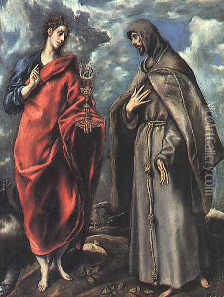 Saints John the Evangelist and Francis, 1600 Oil Painting - El Greco (Domenikos Theotokopoulos)