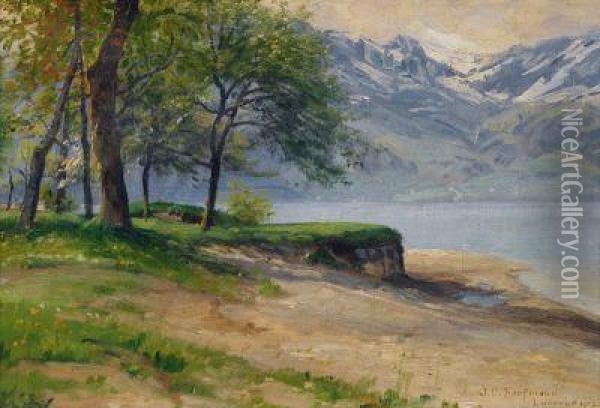 Vierwaldstattersee Mit Blick Auf Die Alpen Bei Beckenried Oil Painting - Joseph Clemens Kaufmann