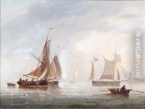 Sailingbarges And Fishing Boats Off The Dutch Coast Oil Painting - John Wilson Carmichael