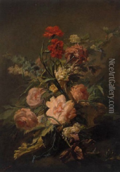 Blumenbouquet In Einem Korb Oil Painting - Josef Lauer