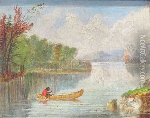 Indien Sur Un Canoe Oil Painting - George Hart Hughes