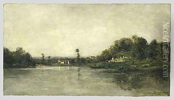 On the Banks of the Oise 1864 Oil Painting - Charles-Francois Daubigny