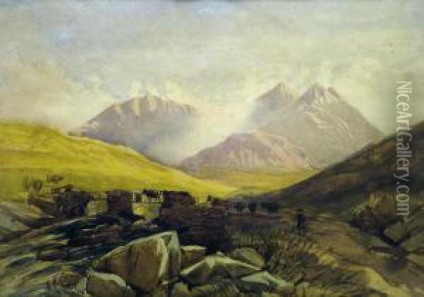 Snowdon From Capel Curig, North Wales Oil Painting - David Hall McKewan